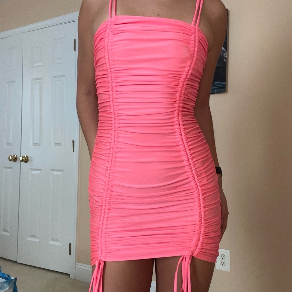 Pink Ruched Mini Dress